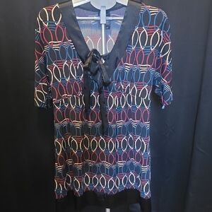 Bisou Bisou Multicolor Geometric Blouse